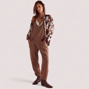 Free People High Roller Jumpsuit Overalls M Brown